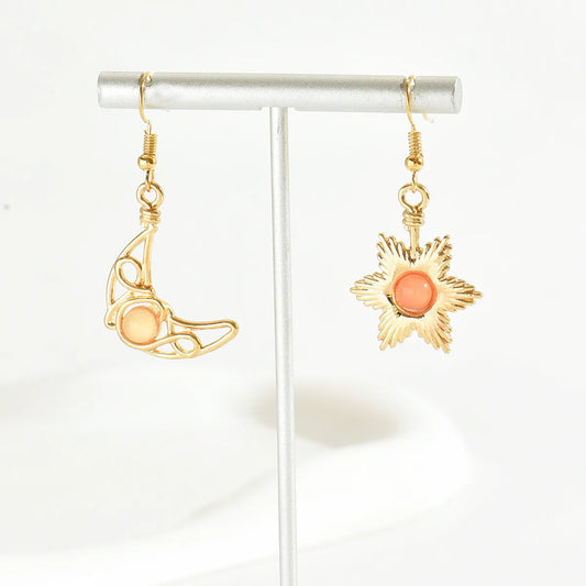 1 Pair Elegant Lady Sun Moon Alloy Drop Earrings