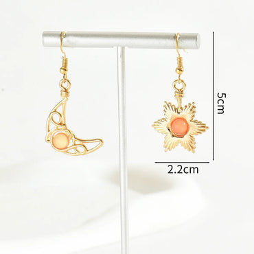 1 Pair Elegant Lady Sun Moon Alloy Drop Earrings