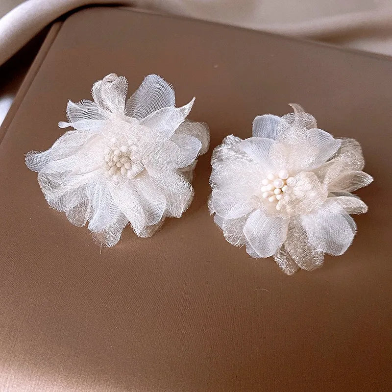 1 Pair Elegant Lady Sweet Flower Cloth Ear Studs