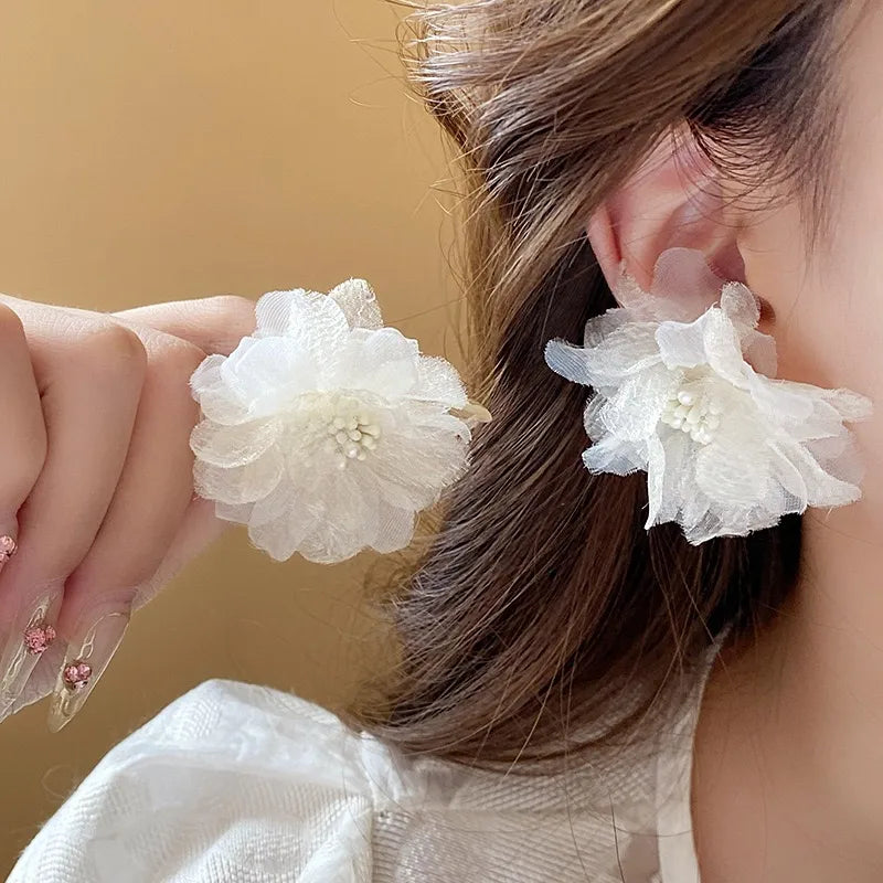 1 Pair Elegant Lady Sweet Flower Cloth Ear Studs