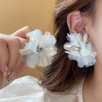 1 Pair Elegant Lady Sweet Flower Cloth Ear Studs