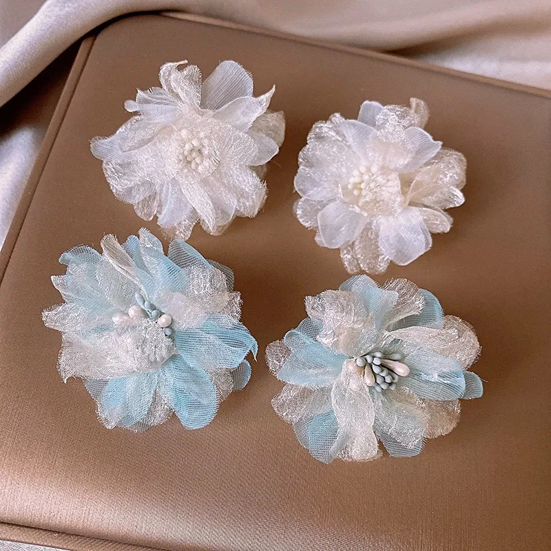 1 Pair Elegant Lady Sweet Flower Cloth Ear Studs