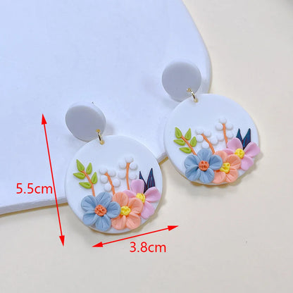 1 Pair Elegant Lady Sweet Geometric Flower Soft Clay Drop Earrings