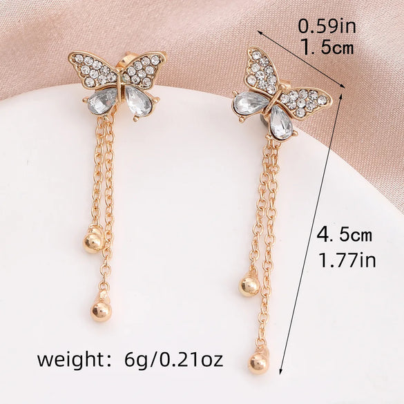 1 Pair Elegant Lady Tassel Butterfly Inlay Alloy Rhinestones Drop Earrings