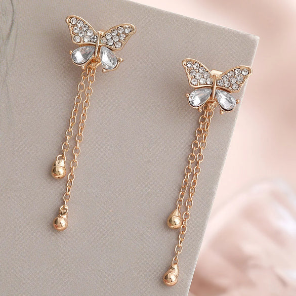 1 Pair Elegant Lady Tassel Butterfly Inlay Alloy Rhinestones Drop Earrings