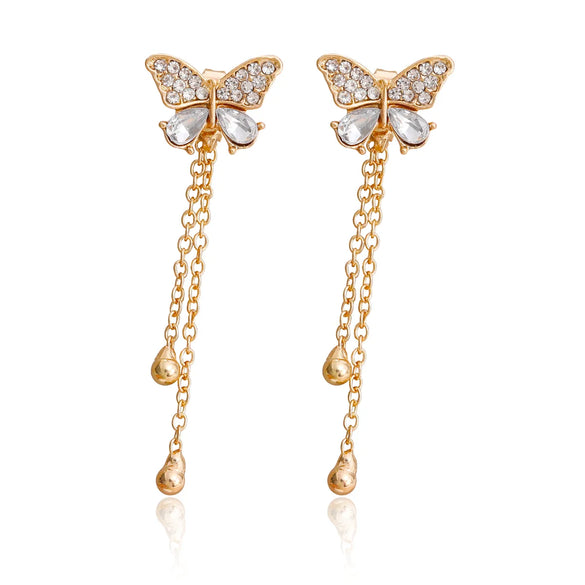 1 Pair Elegant Lady Tassel Butterfly Inlay Alloy Rhinestones Drop Earrings