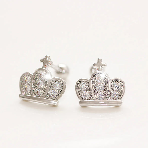 1 Pair Elegant Leaf Crown Plating Copper Zircon Ear Studs