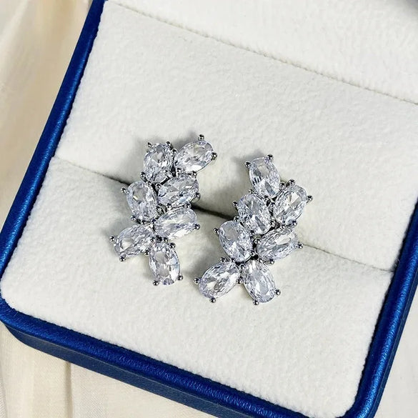 1 Pair Elegant Leaf Flower Inlay Copper Zircon Ear Studs