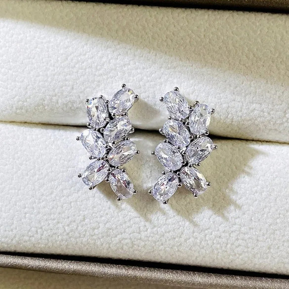 1 Pair Elegant Leaf Flower Inlay Copper Zircon Ear Studs