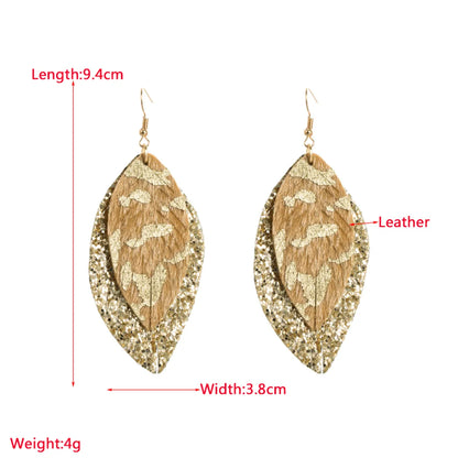 1 Pair Elegant Leaf Plating Pu Leather Alloy Drop Earrings