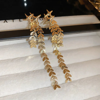 1 Pair Elegant Leaf Star Alloy Drop Earrings