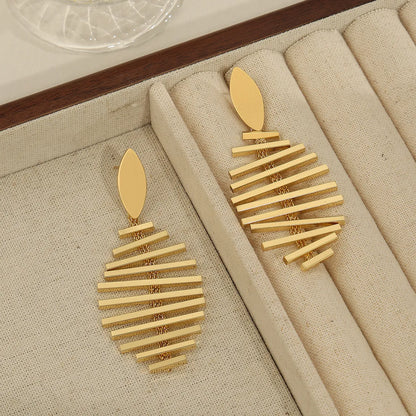 1 Pair Elegant Leaves Layered Braid Copper 18K Gold Plated Drop Earrings