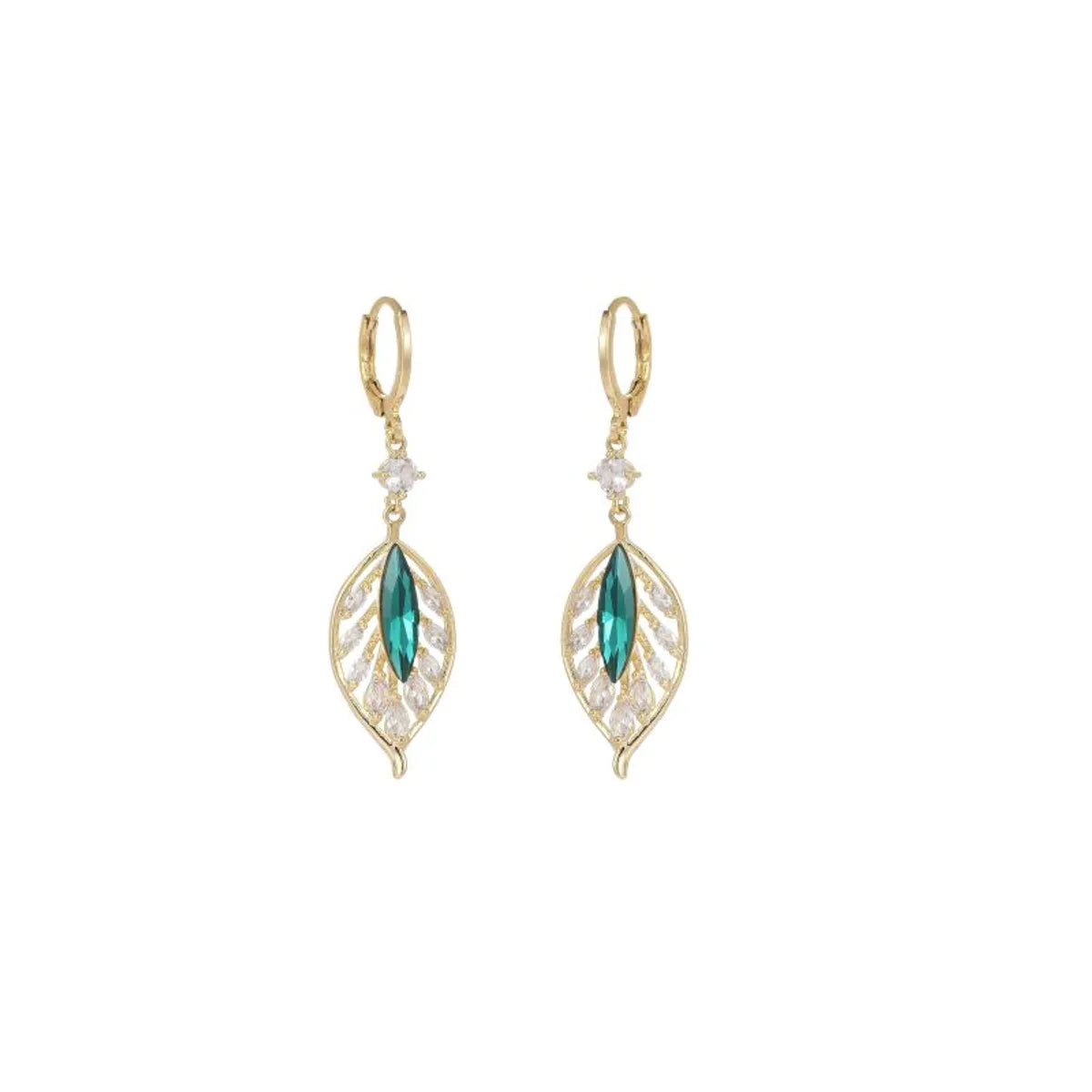 1 Pair Elegant Leaves Plating Inlay Copper Alloy Zircon 18k Gold Plated Drop Earrings