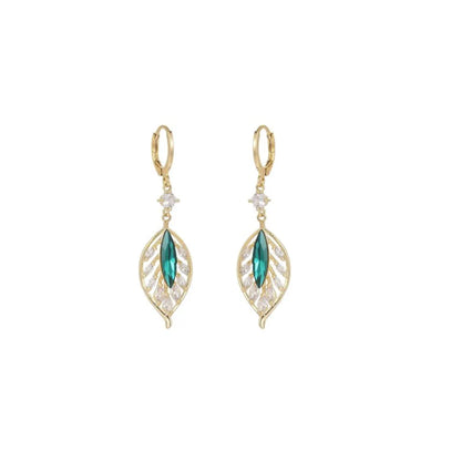 1 Pair Elegant Leaves Plating Inlay Copper Alloy Zircon 18k Gold Plated Drop Earrings