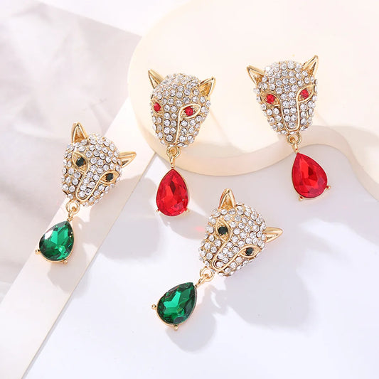 1 Pair Elegant Leopard Head Inlay Alloy Rhinestone Rhinestones Drop Earrings