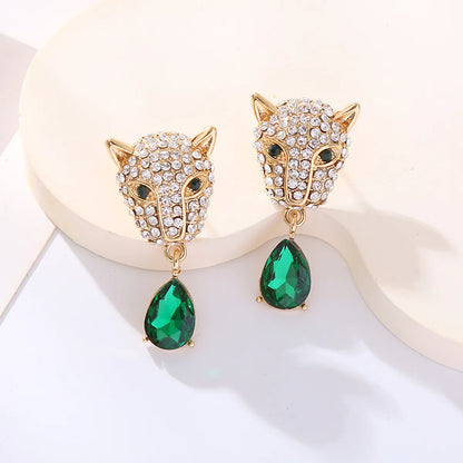 1 Pair Elegant Leopard Head Inlay Alloy Rhinestone Rhinestones Drop Earrings