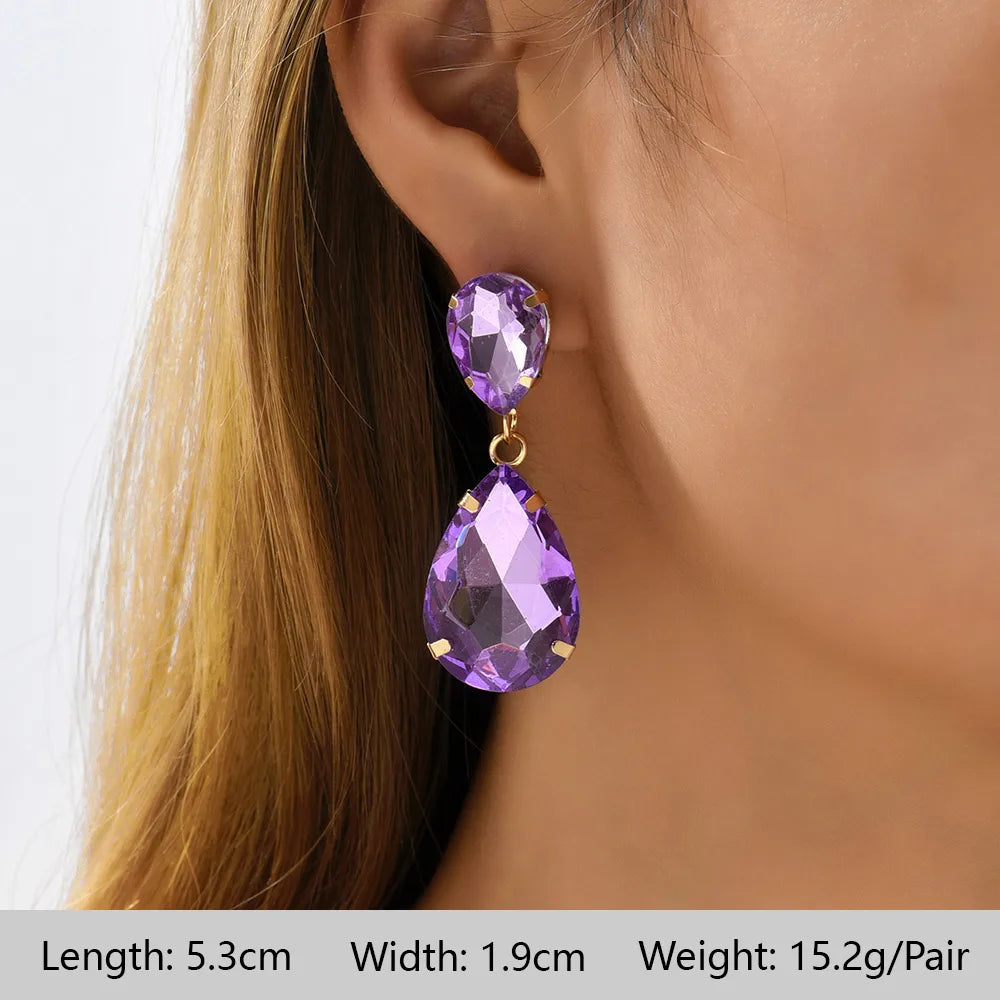 1 Pair Elegant Luxurious Bohemian Round Petal Plating Inlay Copper Alloy Zinc Alloy Rhinestones Glass Drop Earrings