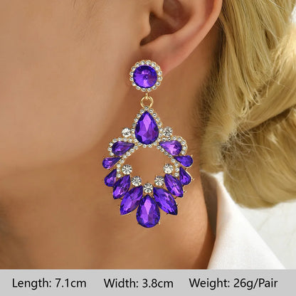 1 Pair Elegant Luxurious Bohemian Round Petal Plating Inlay Copper Alloy Zinc Alloy Rhinestones Glass Drop Earrings