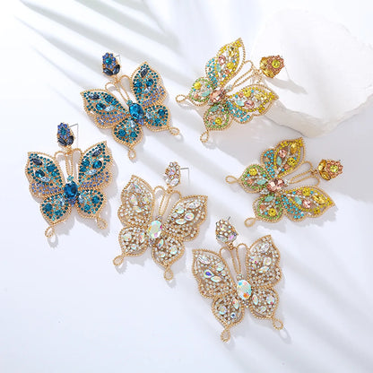 1 Pair Elegant Luxurious Butterfly Inlay Alloy Rhinestones Drop Earrings