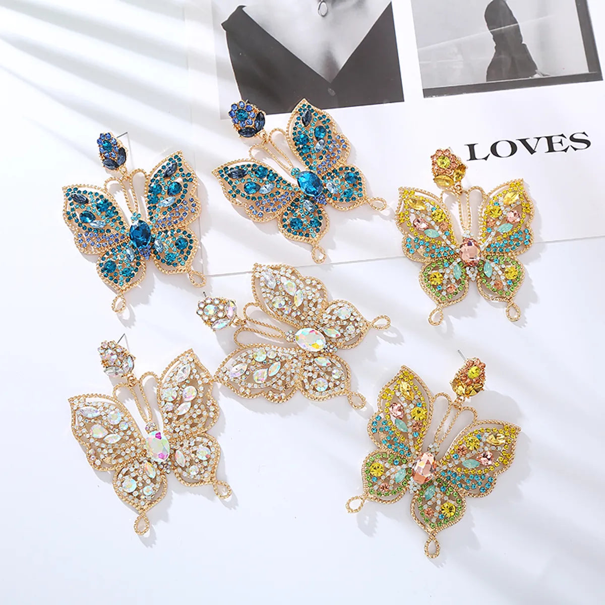 1 Pair Elegant Luxurious Butterfly Inlay Alloy Rhinestones Drop Earrings