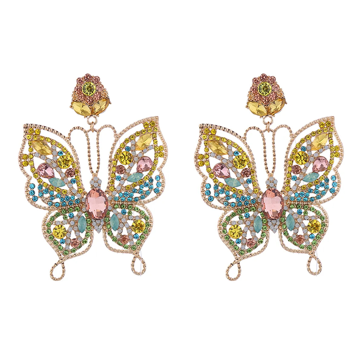 1 Pair Elegant Luxurious Butterfly Inlay Alloy Rhinestones Drop Earrings