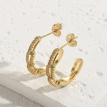 1 Pair Elegant Luxurious Classic Style C Shape Asymmetrical Plating Inlay Copper Zircon 14k Gold Plated Ear Studs