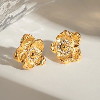 1 Pair Elegant Luxurious Classic Style Flower Plating 316 Stainless Steel  Ear Studs