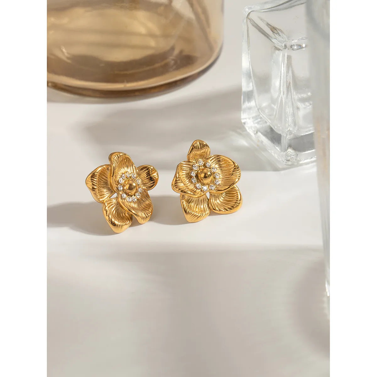 1 Pair Elegant Luxurious Classic Style Flower Plating 316 Stainless Steel  Ear Studs