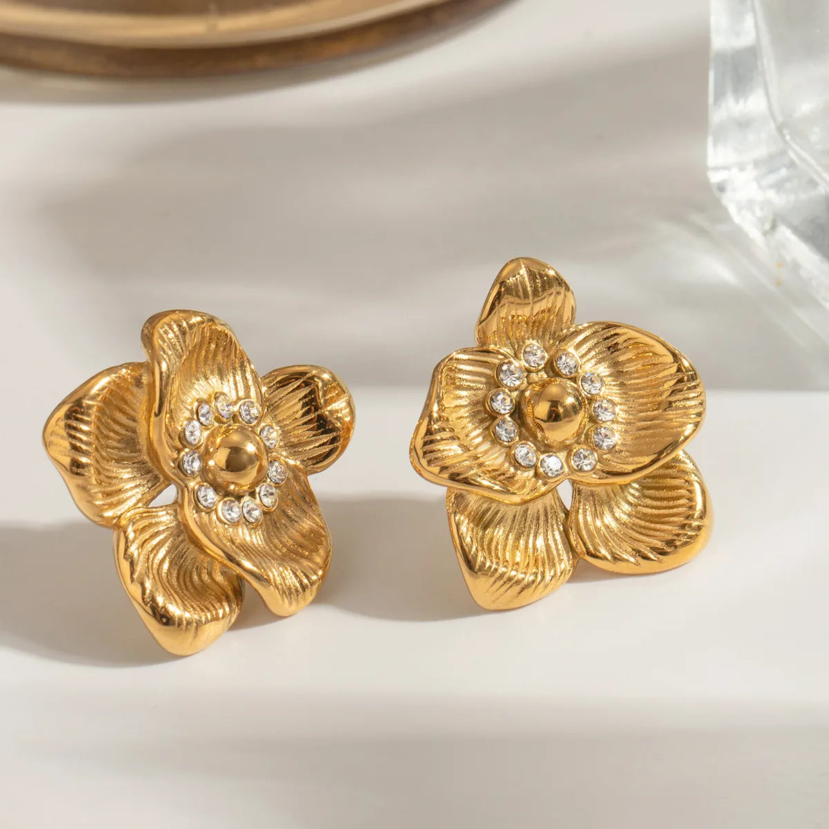 1 Pair Elegant Luxurious Classic Style Flower Plating 316 Stainless Steel  Ear Studs