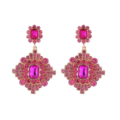 1 Pair Elegant Luxurious Classic Style Geometric Plating Inlay Alloy Rhinestones Glass Gold Plated Drop Earrings