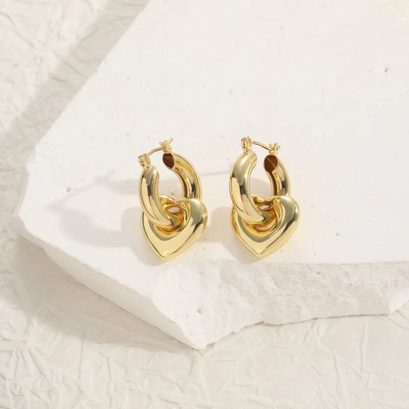 1 Pair Elegant Luxurious Classic Style Heart Shape Plating Copper 14k Gold Plated Drop Earrings