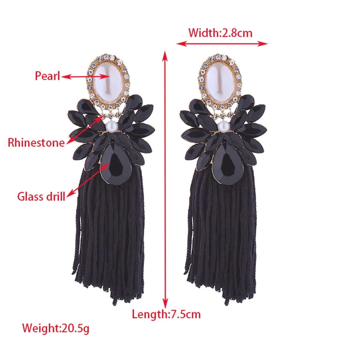 1 Pair Elegant Luxurious Color Block Inlay Alloy Rhinestones Pearl Drop Earrings