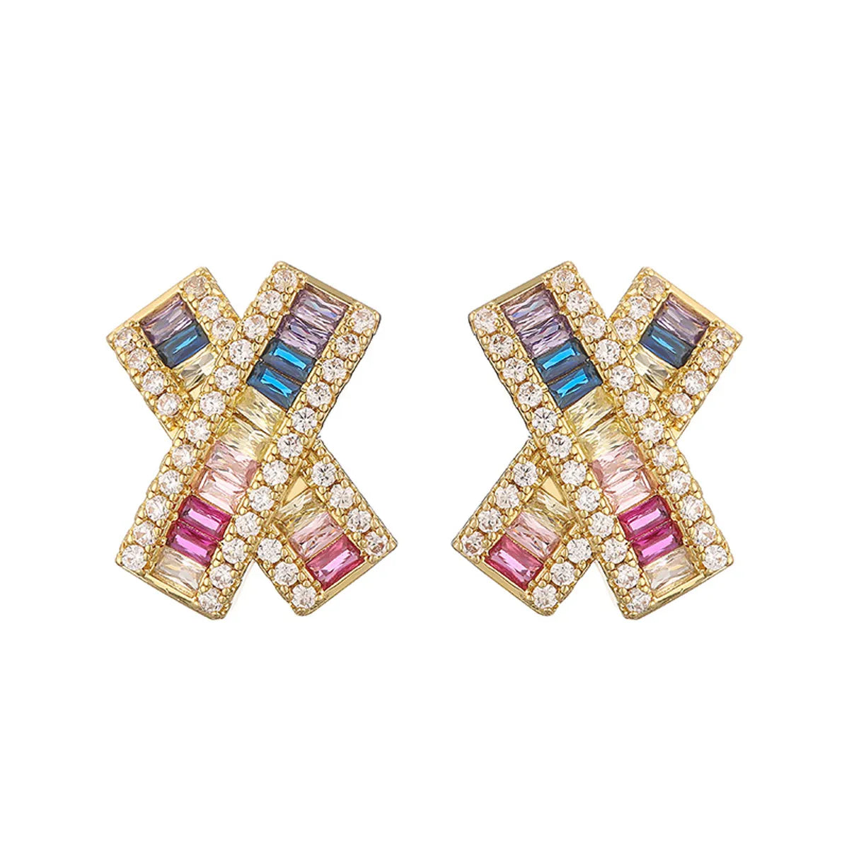 1 Pair Elegant Luxurious Color Block Plating Inlay Copper Zircon 18k Gold Plated Ear Studs