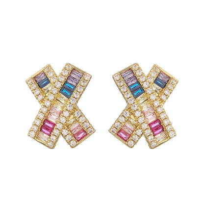 1 Pair Elegant Luxurious Color Block Plating Inlay Copper Zircon 18k Gold Plated Ear Studs