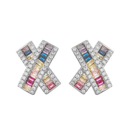 1 Pair Elegant Luxurious Color Block Plating Inlay Copper Zircon 18k Gold Plated Ear Studs