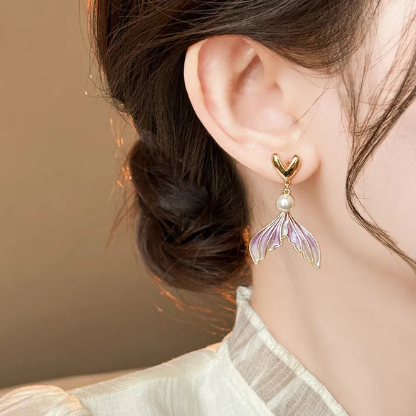 1 Pair Elegant Luxurious Fish Tail Alloy Drop Earrings