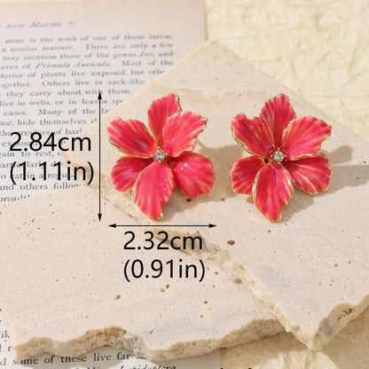 1 Pair Elegant Luxurious Flower Enamel Plating Inlay Alloy Rhinestones 14k Gold Plated Ear Studs