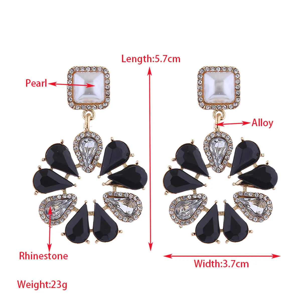 1 Pair Elegant Luxurious Flower Inlay Imitation Pearl Alloy Rhinestones Drop Earrings