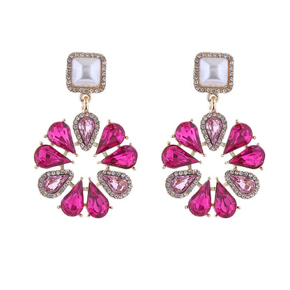 1 Pair Elegant Luxurious Flower Inlay Imitation Pearl Alloy Rhinestones Drop Earrings