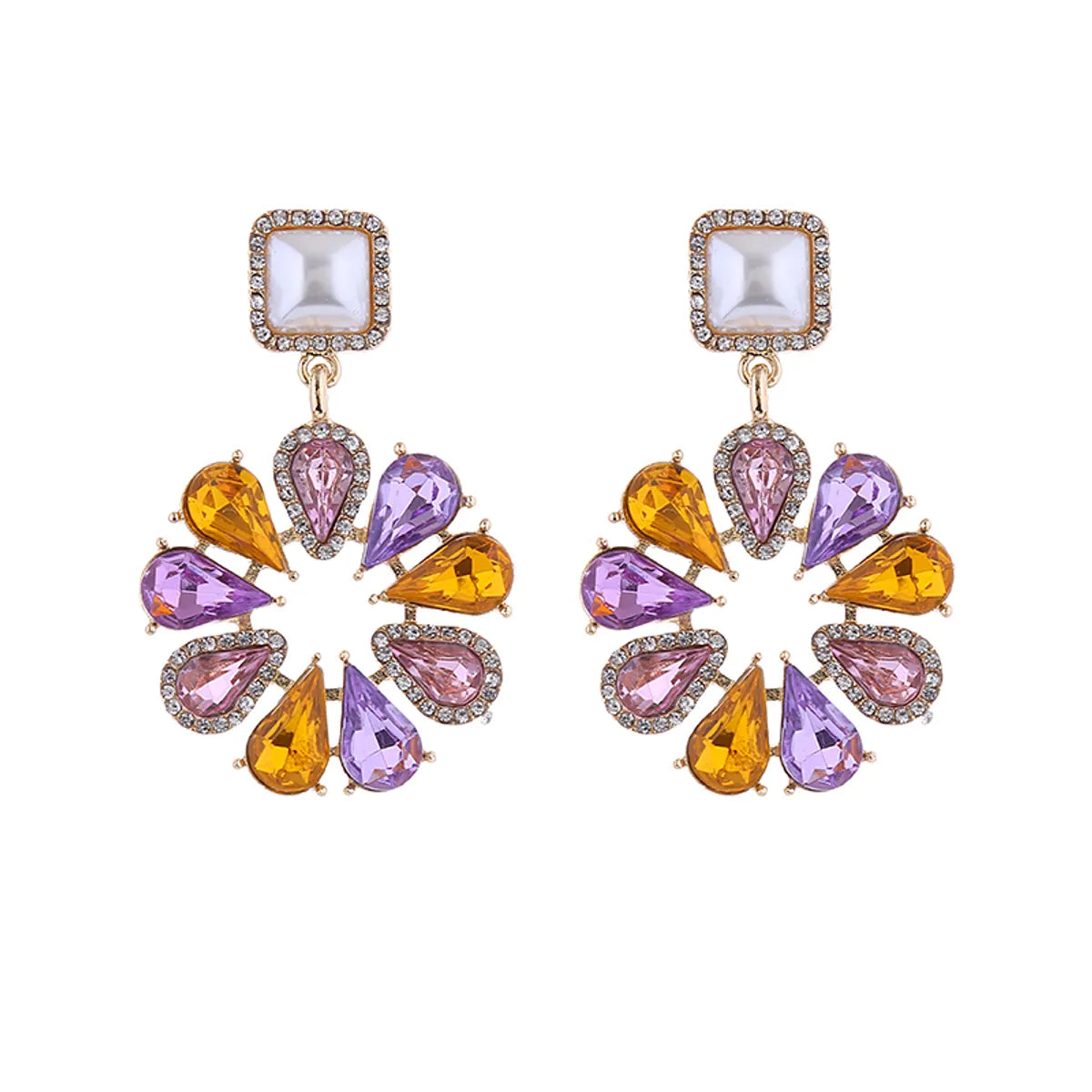 1 Pair Elegant Luxurious Flower Inlay Imitation Pearl Alloy Rhinestones Drop Earrings