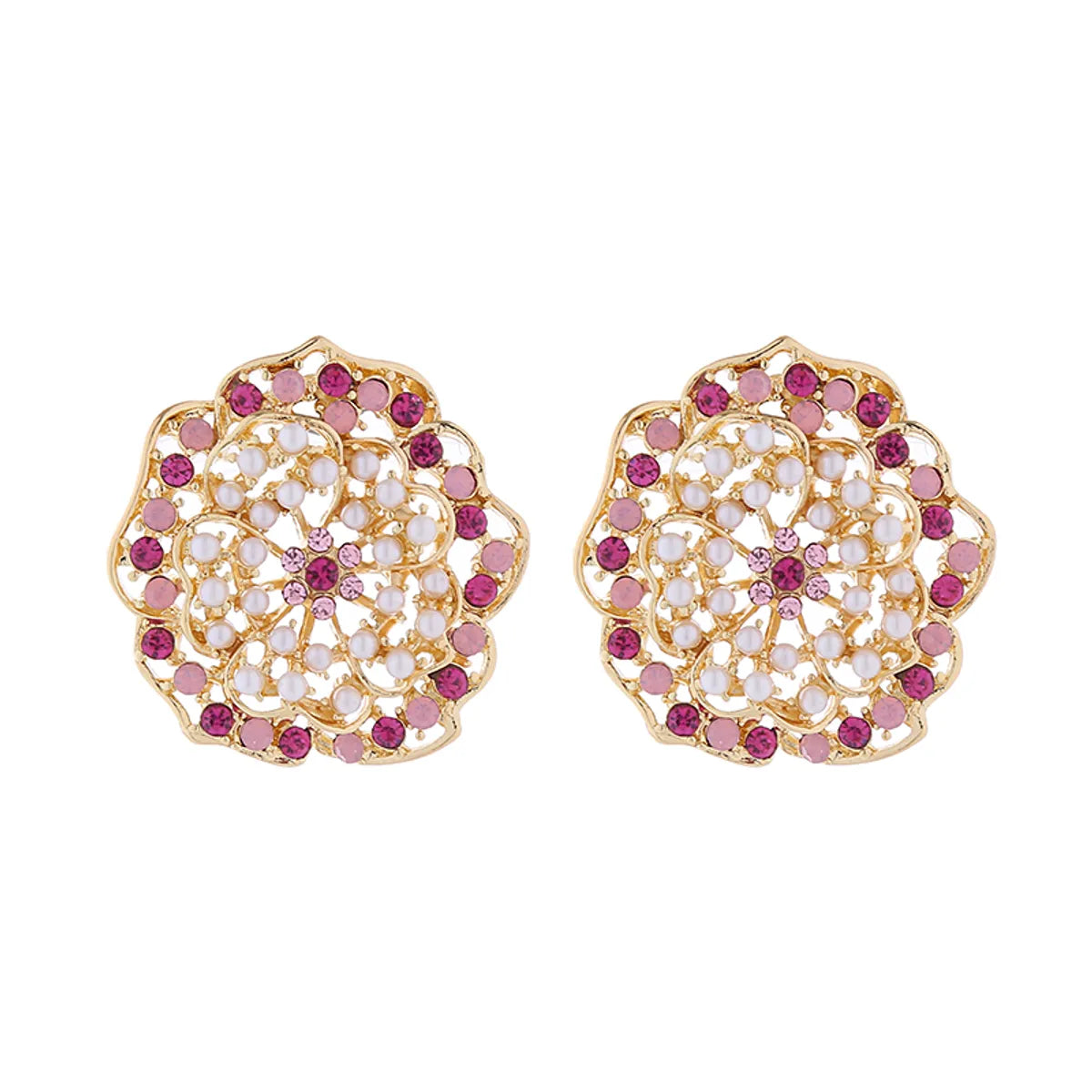 1 Pair Elegant Luxurious Flower Plating Inlay Alloy Artificial Pearls Rhinestones Gold Plated Ear Studs