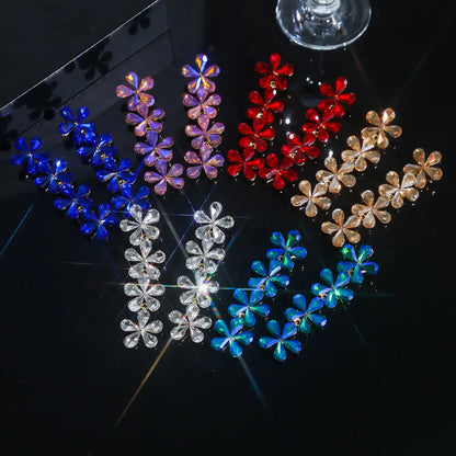 1 Pair Elegant Luxurious Flower Plating Inlay Alloy Rhinestones Zircon Silver Plated Drop Earrings