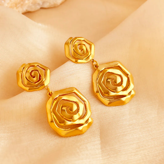 1 Pair Elegant Luxurious Flower Polishing Plating 304 Stainless Steel 18K Gold Plated Drop Earrings