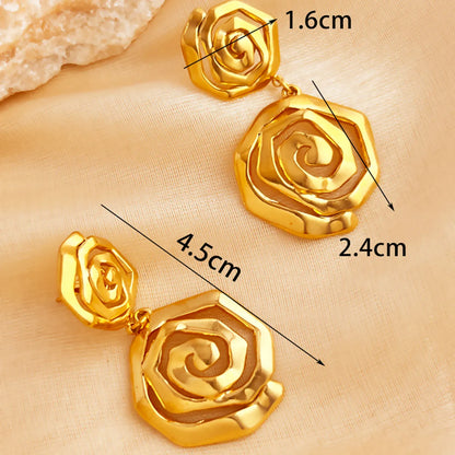 1 Pair Elegant Luxurious Flower Polishing Plating 304 Stainless Steel 18K Gold Plated Drop Earrings