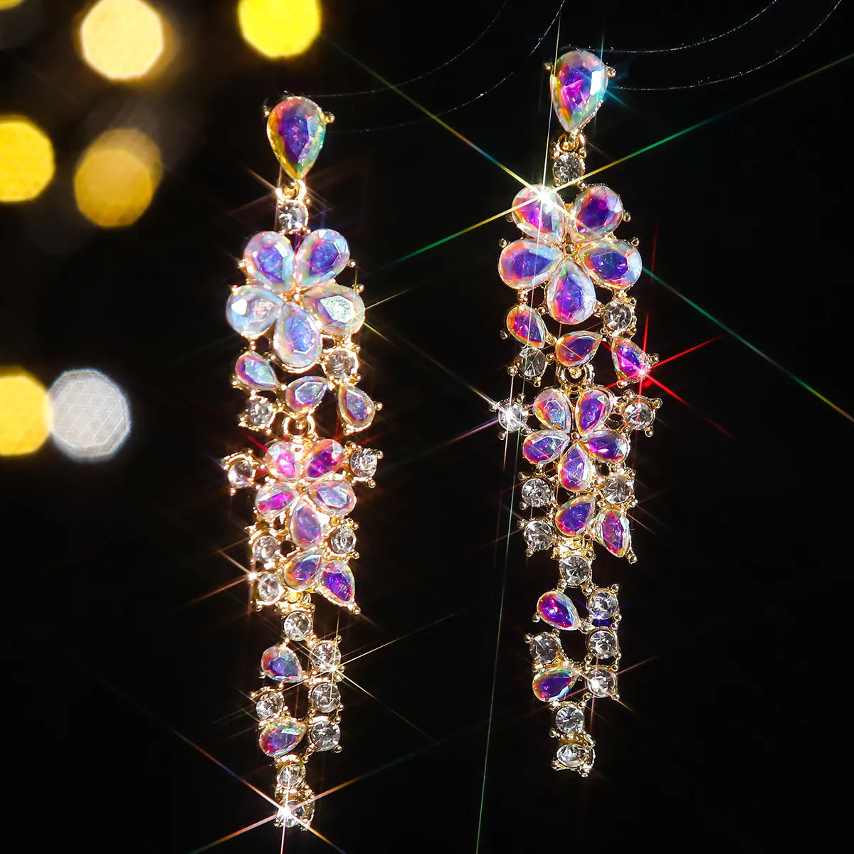 1 Pair Elegant Luxurious Flower Tassel Plating Inlay Alloy Rhinestones Zircon Drop Earrings