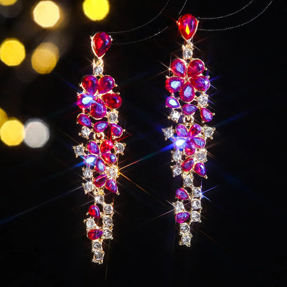 1 Pair Elegant Luxurious Flower Tassel Plating Inlay Alloy Rhinestones Zircon Drop Earrings