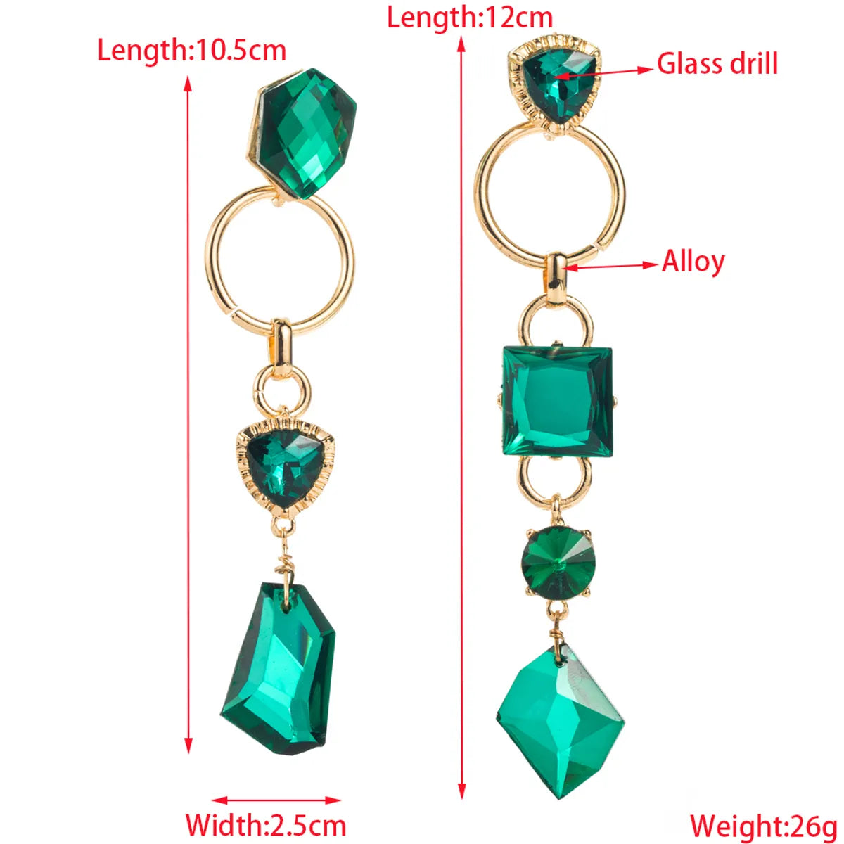 1 Pair Elegant Luxurious Geometric Hollow Out Inlay Alloy Glass Drill Gold Plated Drop Earrings