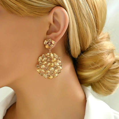 1 Pair Elegant Luxurious Geometric Plating Hollow Out Inlay Zinc Alloy Rhinestones Drop Earrings