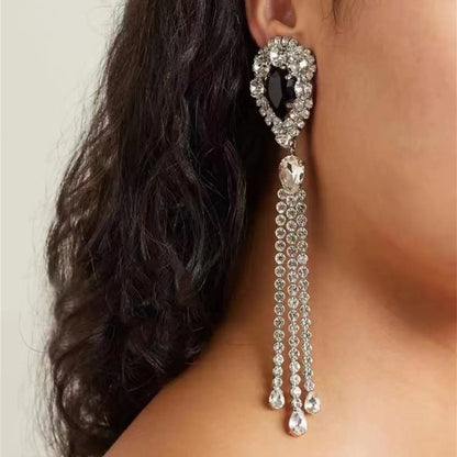 1 Pair Elegant Luxurious Geometric Plating Inlay Alloy Rhinestone Rhinestones Silver Plated Drop Earrings