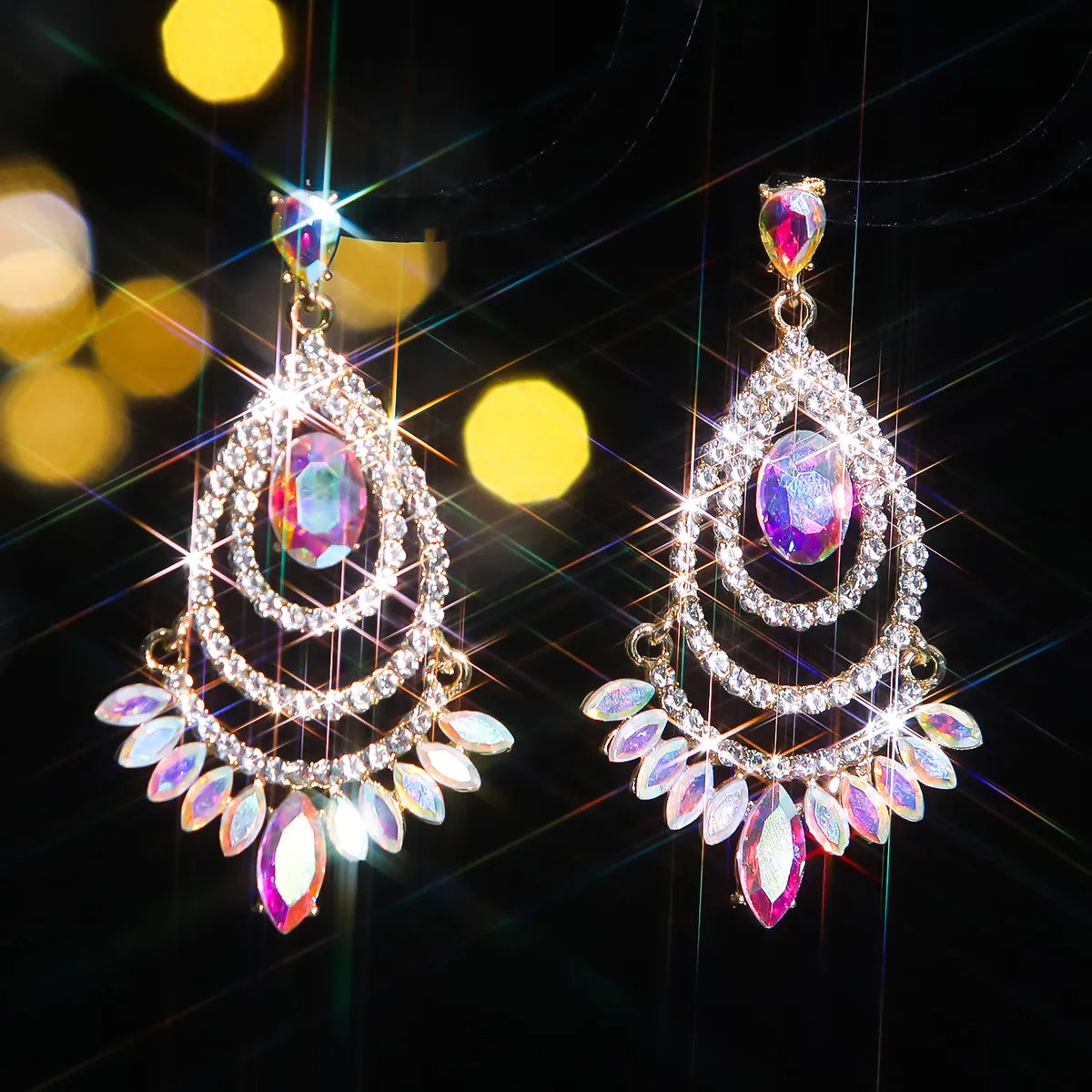 1 Pair Elegant Luxurious Geometric Plating Inlay Alloy Rhinestones Zircon Silver Plated Drop Earrings